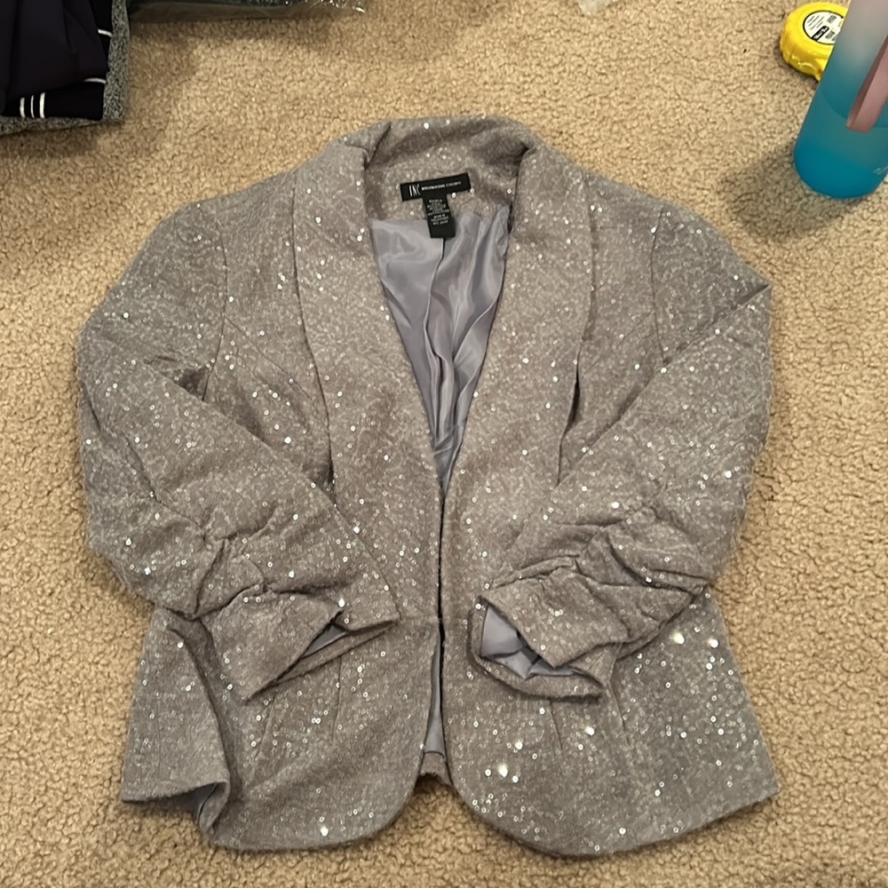 INC Embellished Sequin Silver Jacket Blazer Small